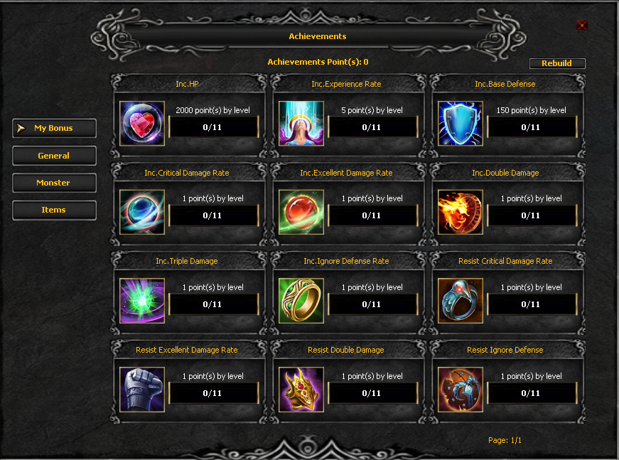 Achievements window